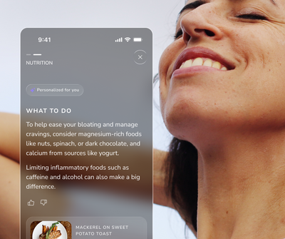 Hormona+ app showing personalised nutrition advice